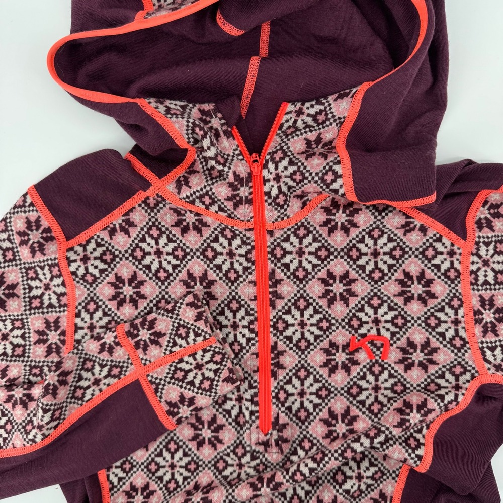 Kari Traa 100% Wool Base Layer Shirt Nordic Hoodie 1/4 Zip Maroon Pink Medium